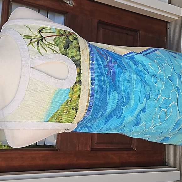 Tropical Print Linen Keyhole Back Summer Vacation Dress - Picture 4 of 5